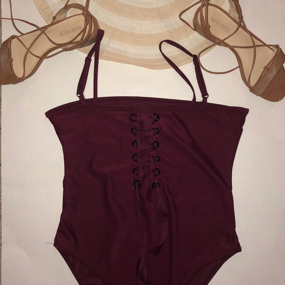 Red lace up bodysuit s
